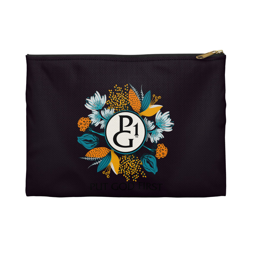 Black Accessory Pouch with Floral Logo