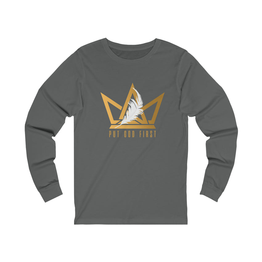 Unisex Jersey Long Sleeve Tee with Gold Logo