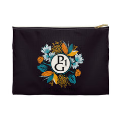 Black Accessory Pouch with Floral Logo