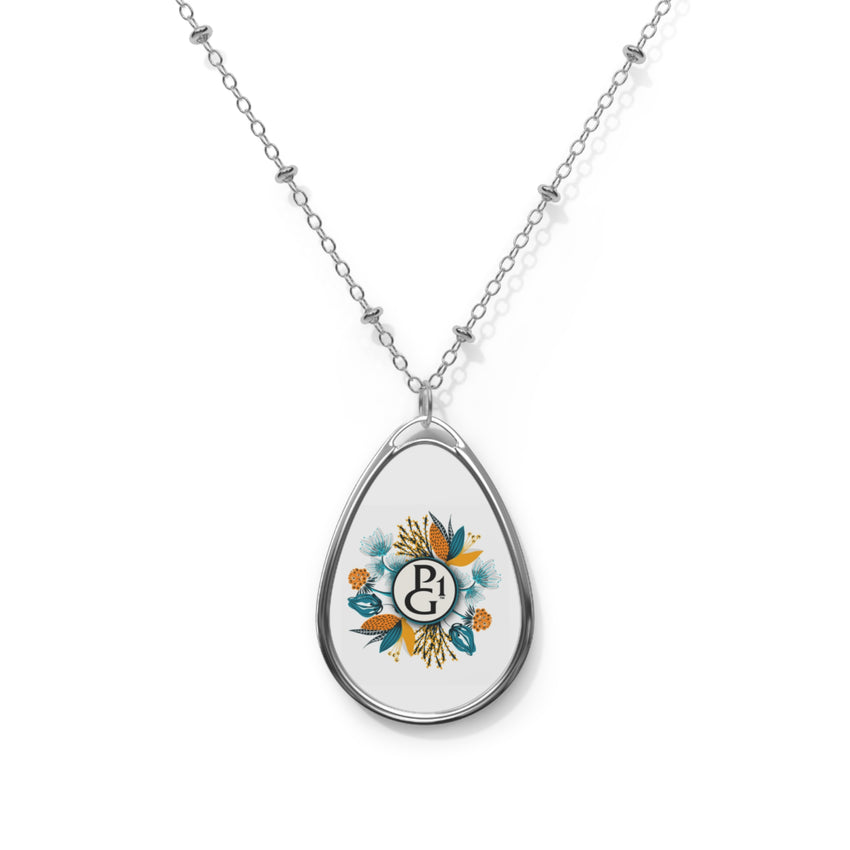 Oval Necklace with Floral Logo