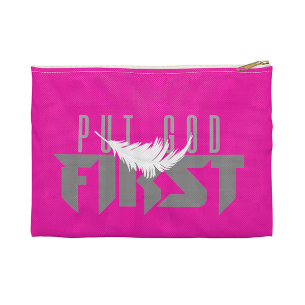 Hot Pink Accessory Pouch with Silver Logo