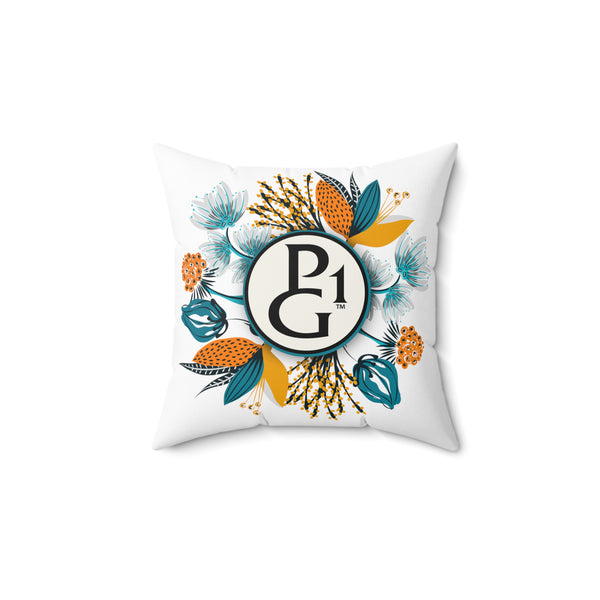 Faux Suede Square Pillow with Floral Design