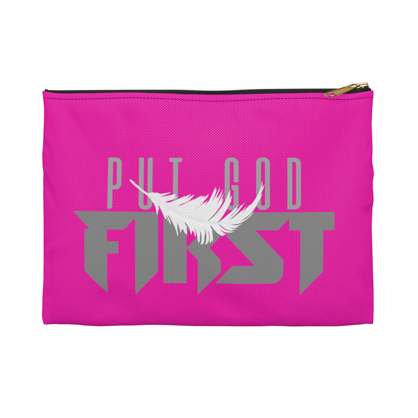 Hot Pink Accessory Pouch with Silver Logo