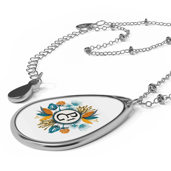 Oval Necklace with Floral Logo