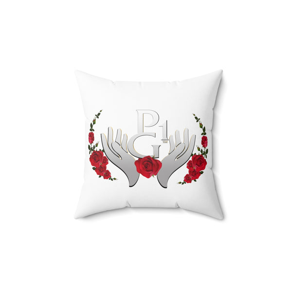 Faux Suede Square Pillow with Rose Design