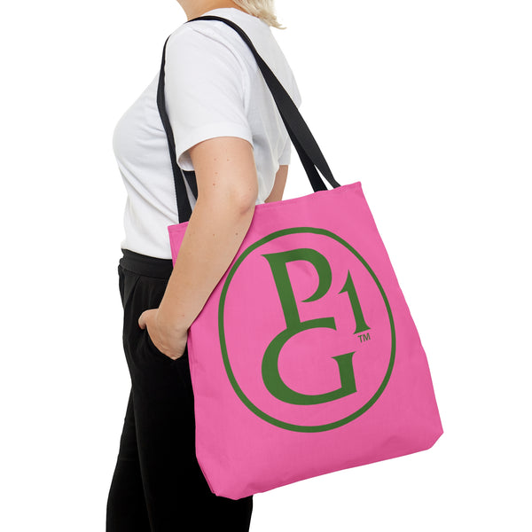 Pink Tote Bag with Original Logo - Green