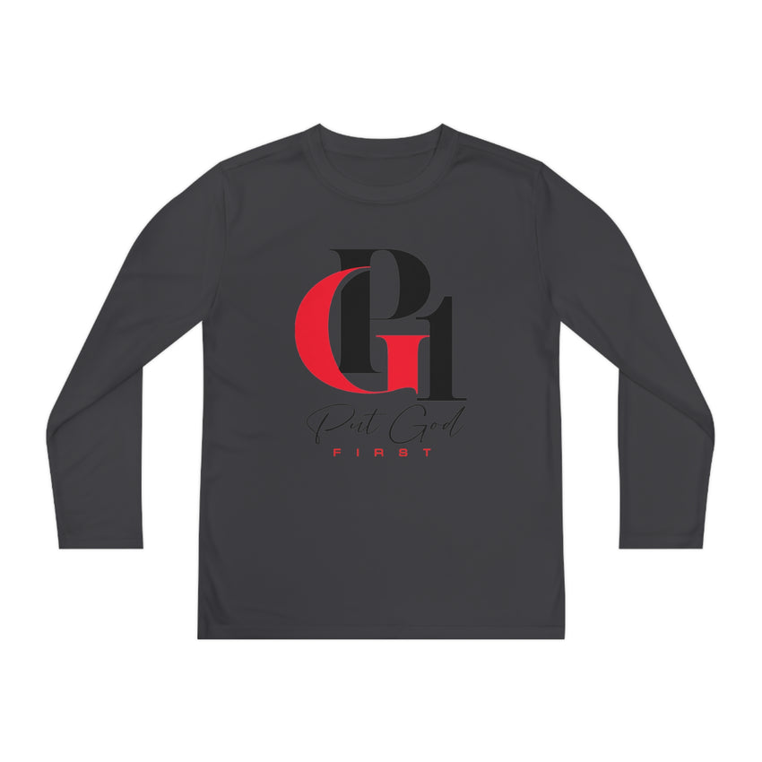 Youth Long Sleeve Competitor Tee with Red and Black Logo